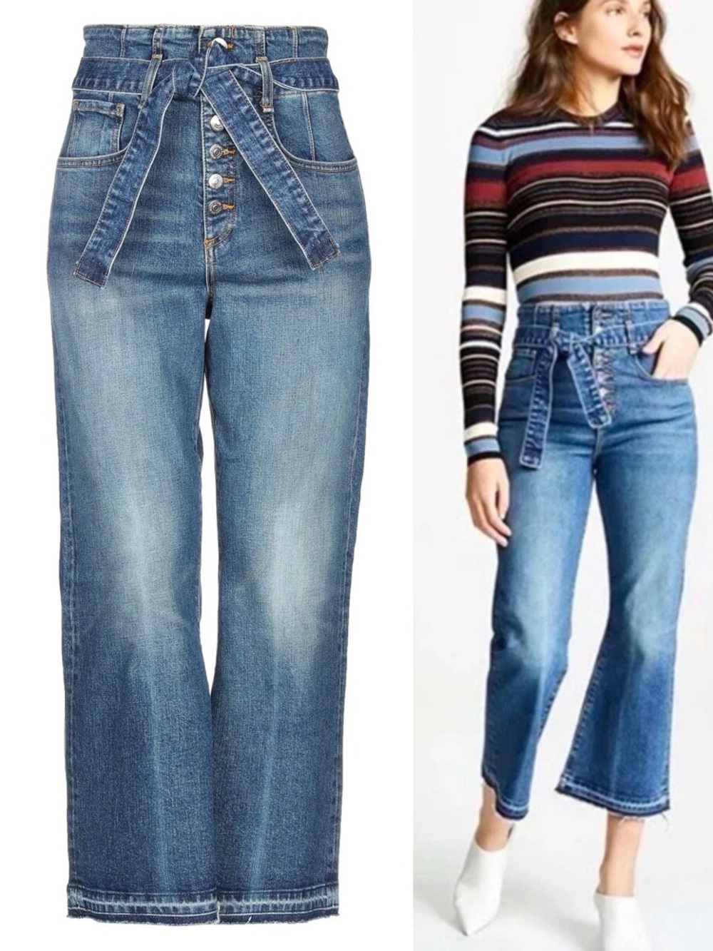 VERONICA BEARD Jeans Marlene 12” Corset High-Rise Paperbag Medium Blue Size 30